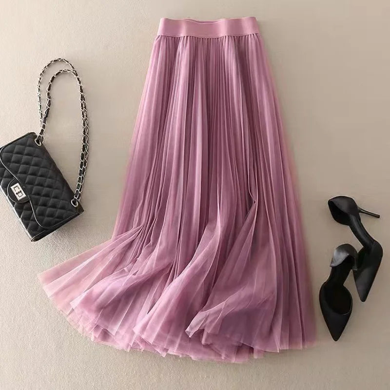 Edith Pleated Mesh Skirt