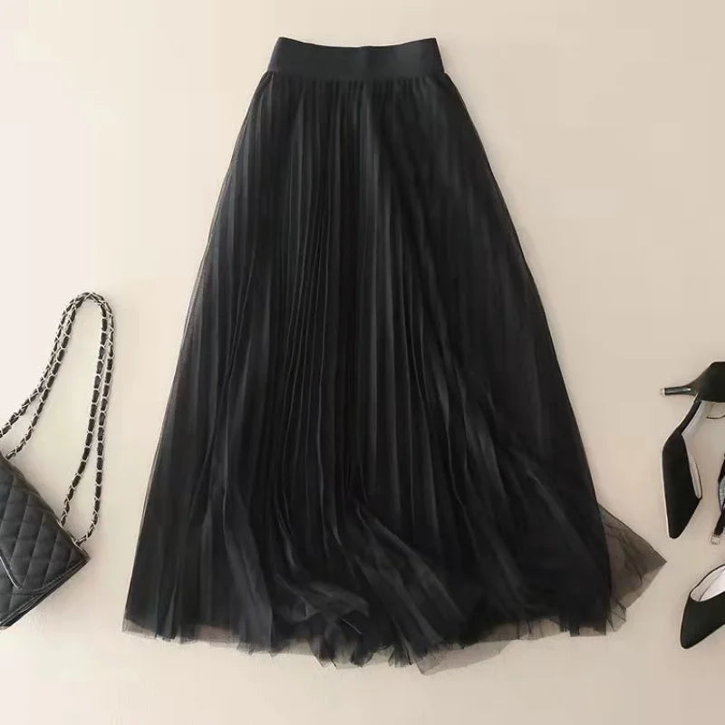 Edith Pleated Mesh Skirt