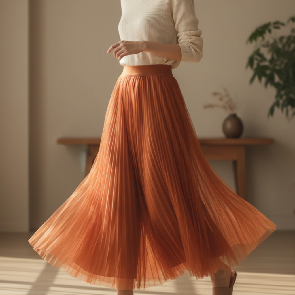 Edith Pleated Mesh Skirt